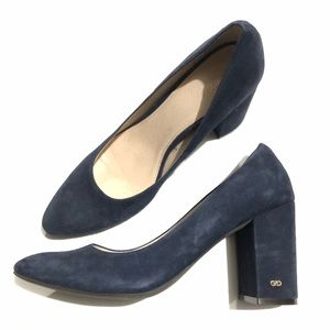 Cole Haan Suede Navy Blue Round Toe Block Heel